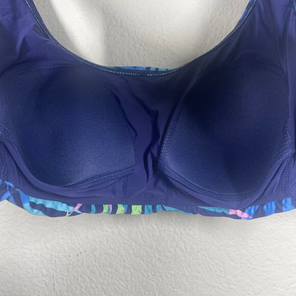 ModCloth 2X Tie Shoulder Bikini Top Swimwear Blue Tropical Palm Leaf - Picture 5 of 9